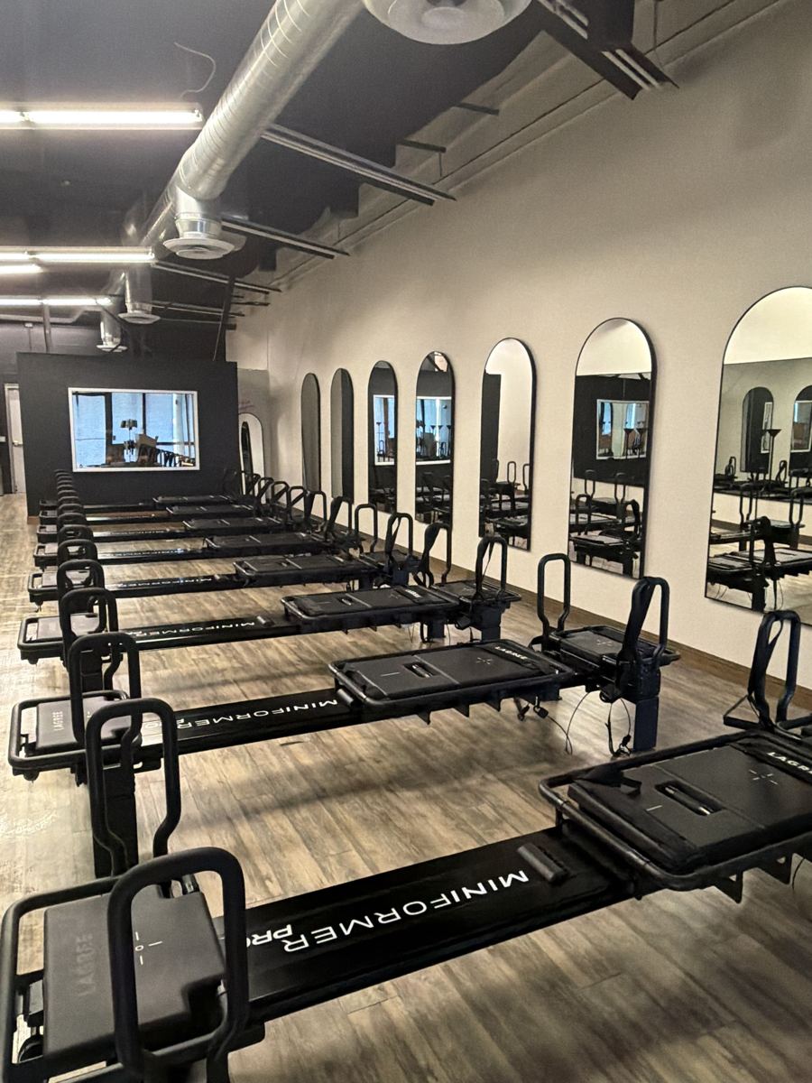 Fitness studio floor and equipment after cleaning