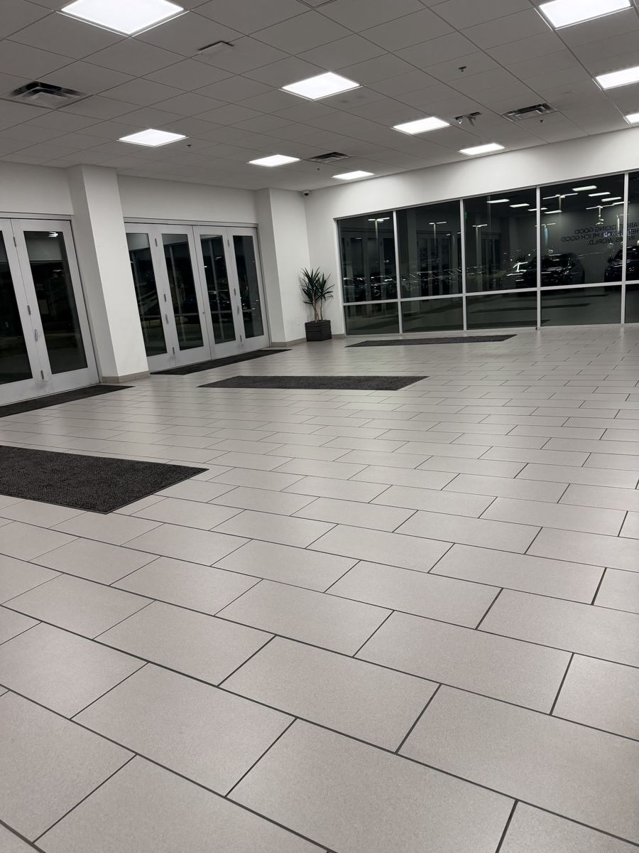 Freshly mopped tile entryway